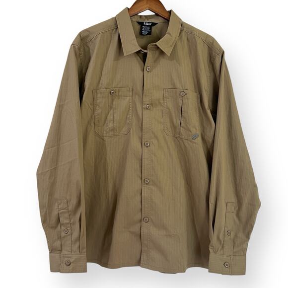 NEW 5.11 Tactical Mens XL Landen Long Sleeve Work Shirt Tan Beige FlexLite - Picture 1 of 9